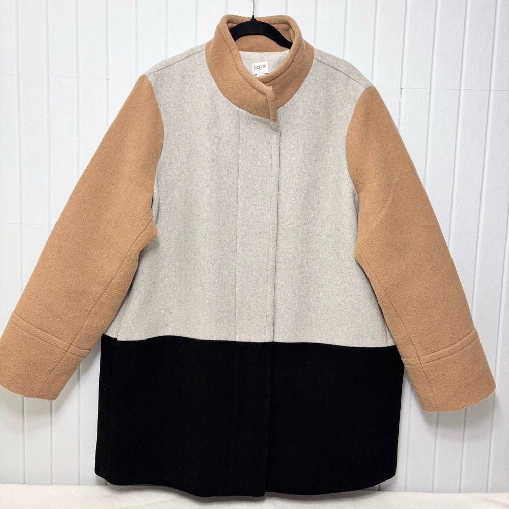 J.Crew Colorblock City Coat Wool Blend  Gray Brown Black Size‎ 22 - Picture 3 of 16